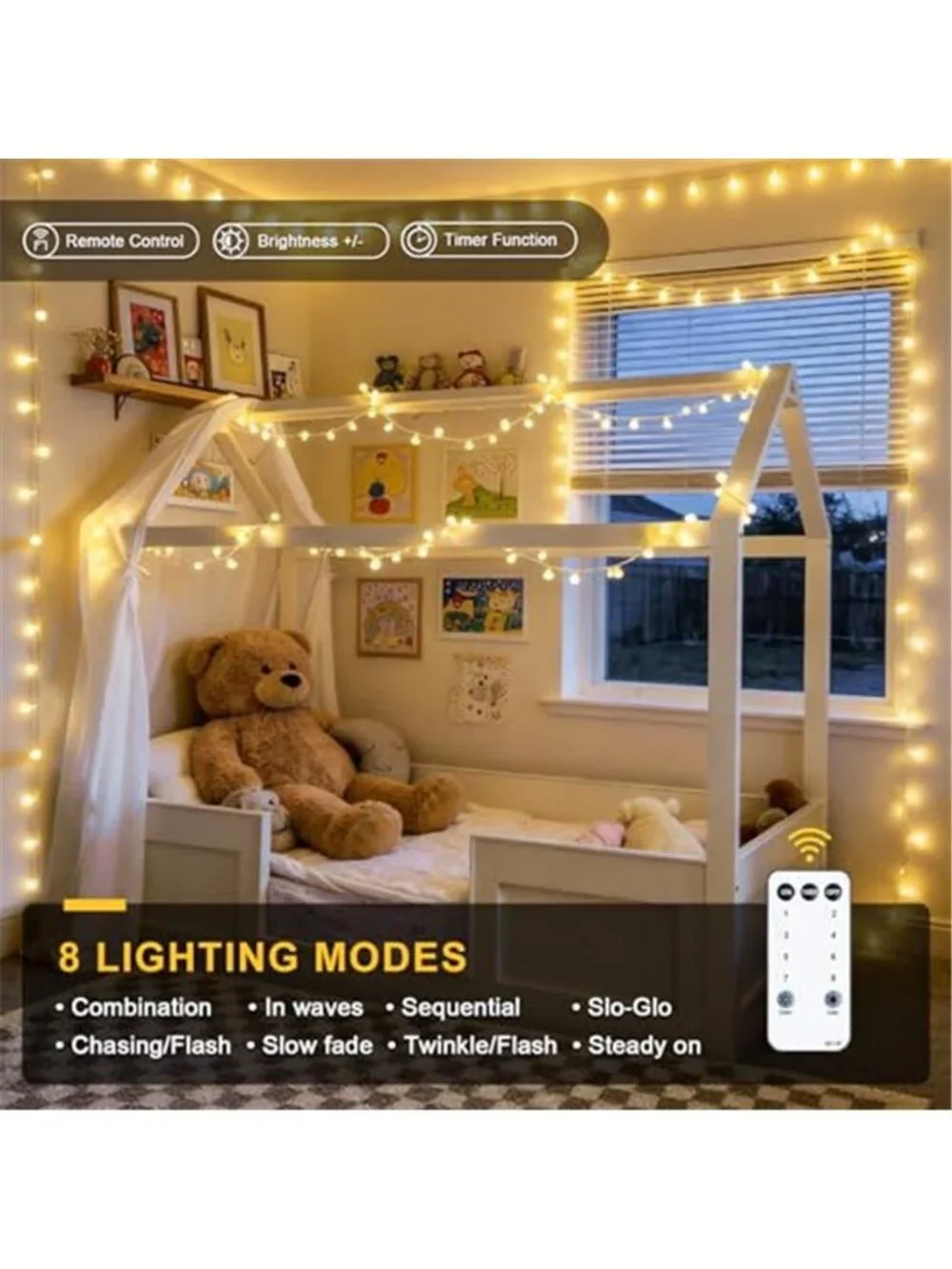 100 LED Connectable Globe String Lights Indoor Bedroom,33ft Warm White Lights